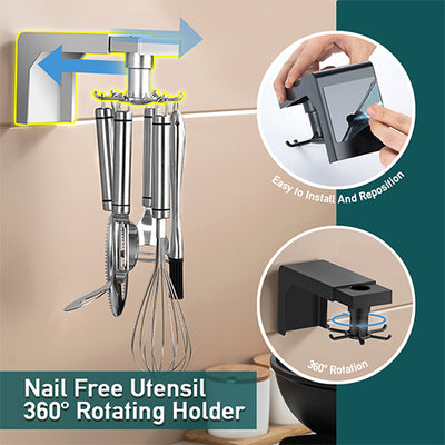 Nail-Free 360° Rotating Kitchen Cooking Utensil Holder